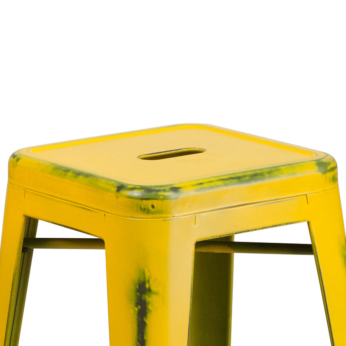 Commercial Grade 24"H Backless Distressed Metal Indoor-Outdoor Counter Stool