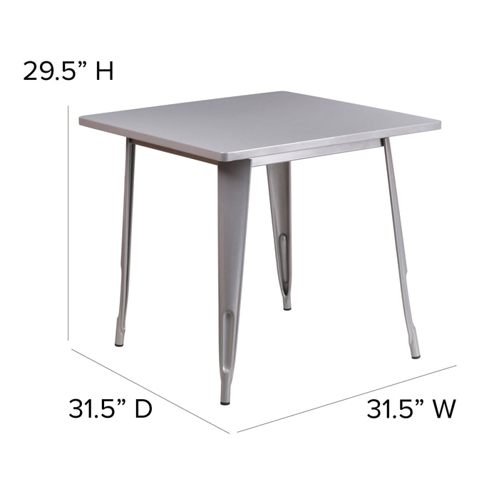 Commercial Grade 31.5" Square Colorful Metal Indoor-Outdoor Dining Table