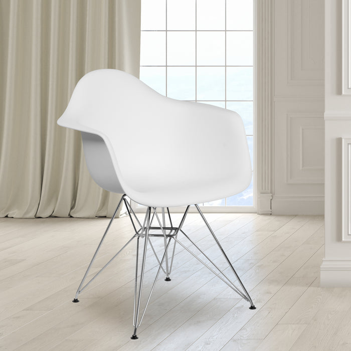 Plastic Accent Dining Chair with Arms and Chrome Base
