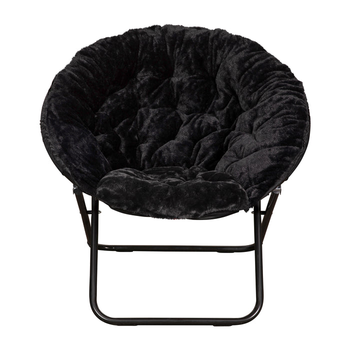 Ersa Oversize Folding Saucer Chair with Cozy Faux Fur Cushion and Metal Frame for Dorms, Bedrooms, Apartments and More