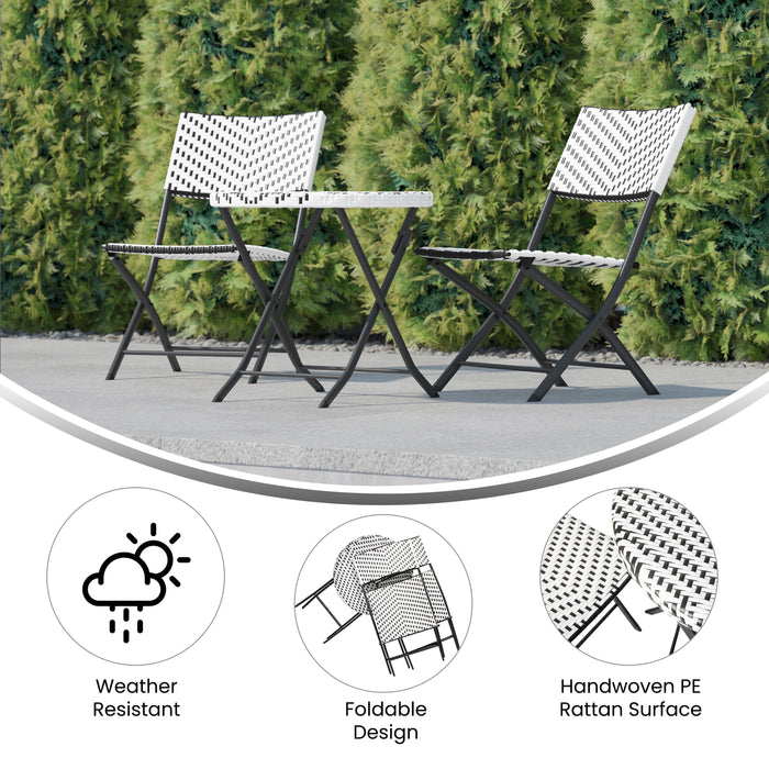 Ciel Three Piece Folding French Bistro Set in PE Rattan with Metal Frames for Indoor and Outdoor Use