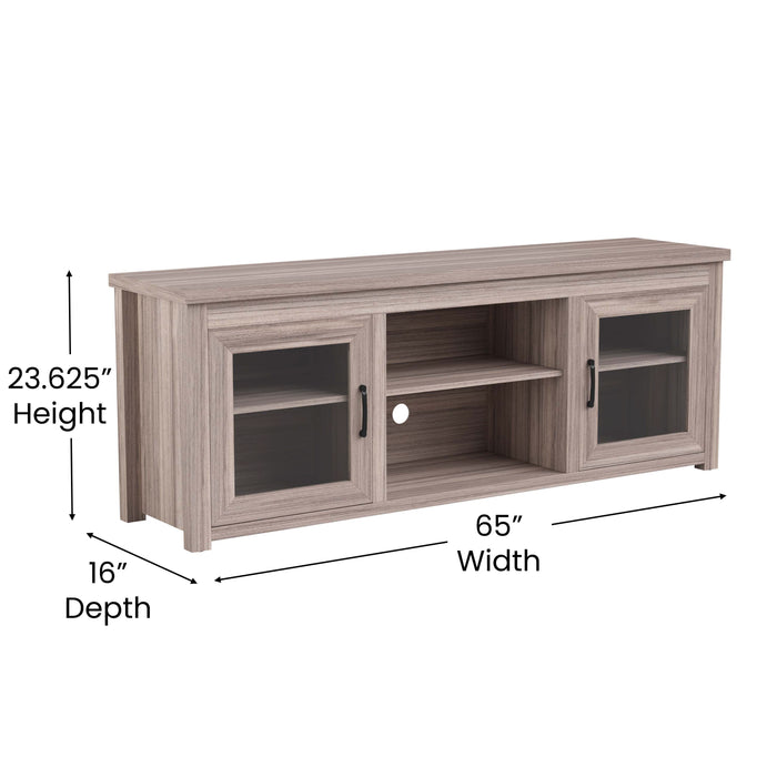 Liam TV Stand for up to 80" TV's - 65" Media Console with Classic Full Glass Doors & 3 Adjustable Shelves
