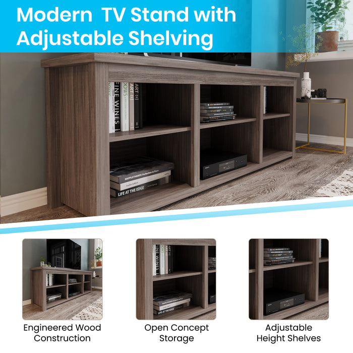 Sienna Cube Style TV Stand for up to 80" TV's - 65" Media Console with 6 Open Storage Shelves