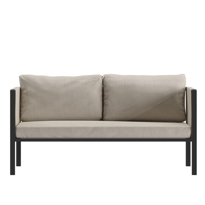 Steel Frame Loveseat with Included Cushions and Storage Pockets