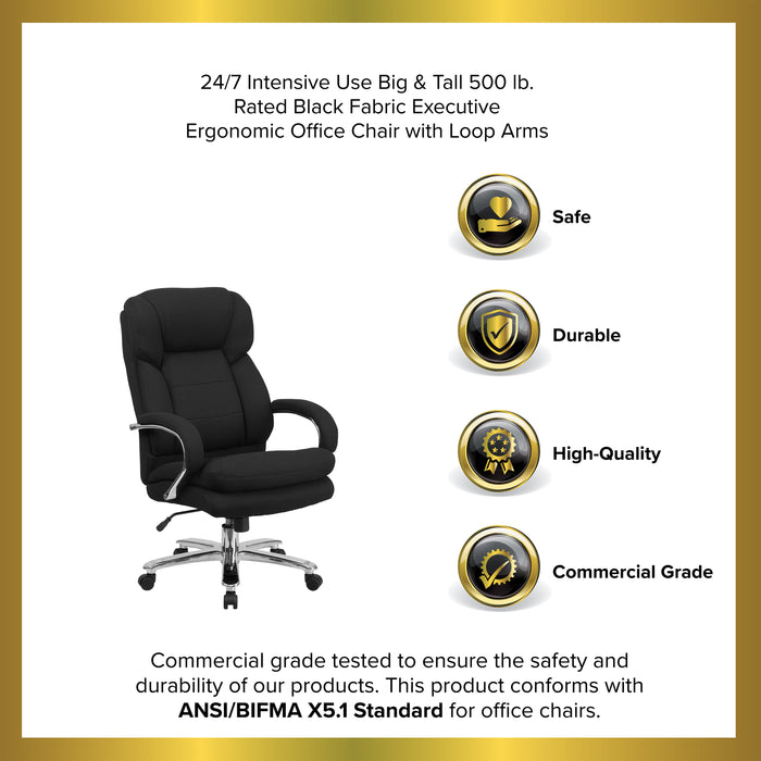 24/7 500 lb. Big & Tall Executive Swivel Ergonomic Office Chair with Loop Arms
