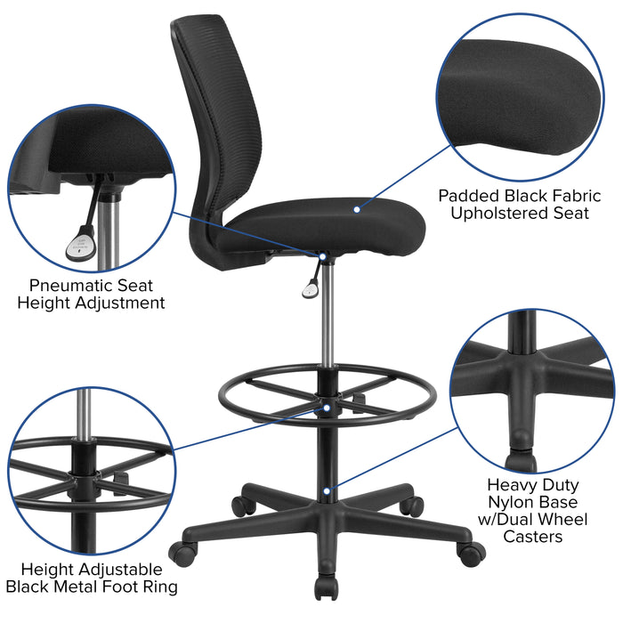 Ergonomic Mid-Back Mesh Drafting Chair with Fabric Seat and Adjustable Foot Ring