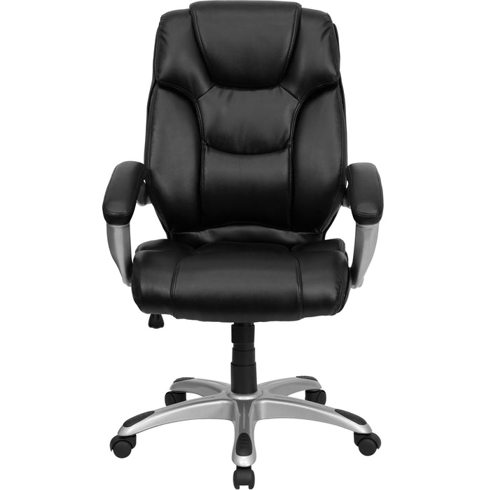 High Back Leather Layered Upholstered Executive Swivel Ergonomic Office Chair with Silver Nylon Base and Arms