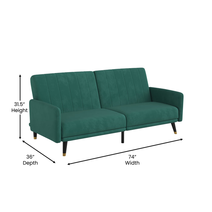 Fia Premium Padded Upholstered Split Back Sofa Futon with Vertical Channel Tufting and Wooden Legs