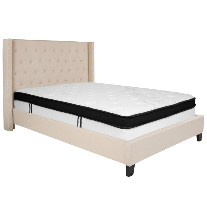 Tufted Platform Bed with Accent Nail Sides/Memory Foam Pocket Spring Mattress