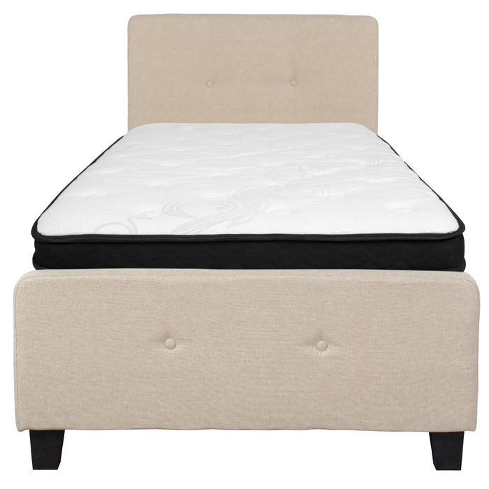 Button Tufted Upholstered Platform Bed and Memory Foam Pocket Spring Mattress
