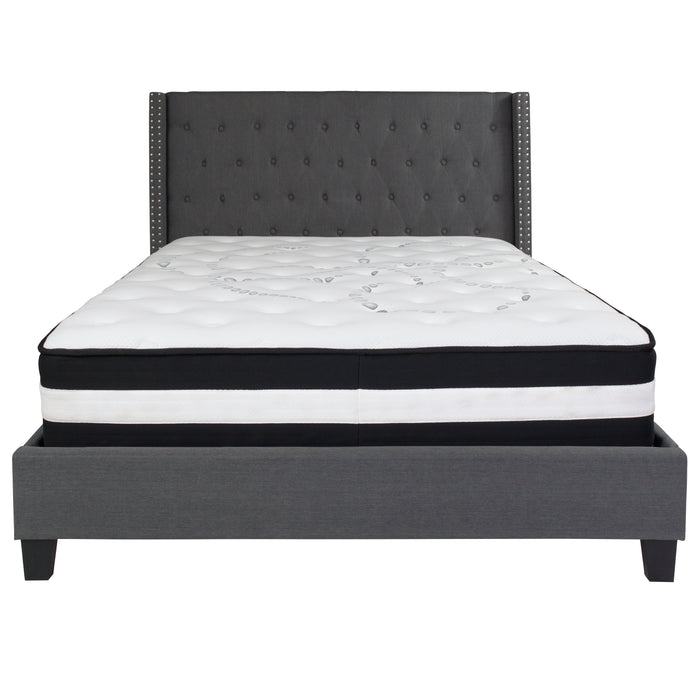 Extended Side Accent Nail Trimmed Platform Bed & Mattress
