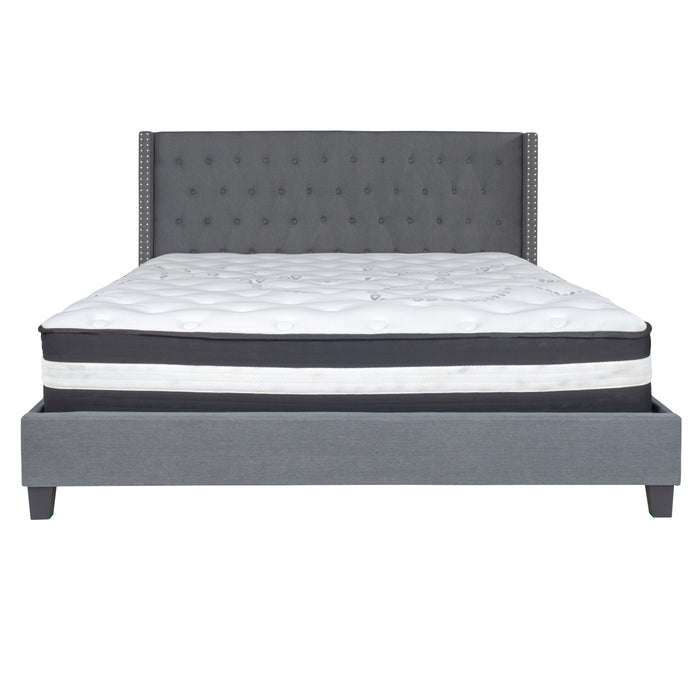Extended Side Accent Nail Trimmed Platform Bed & Mattress