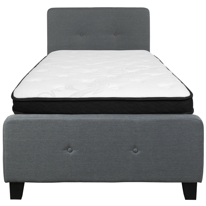 Button Tufted Upholstered Platform Bed and Memory Foam Pocket Spring Mattress