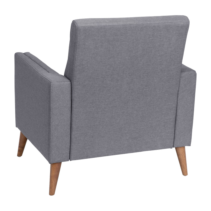 Coda Upholstered Mid-Century Modern Arm Chair with Tufted Seat and Back, Pocket Spring Support and Wooden Legs