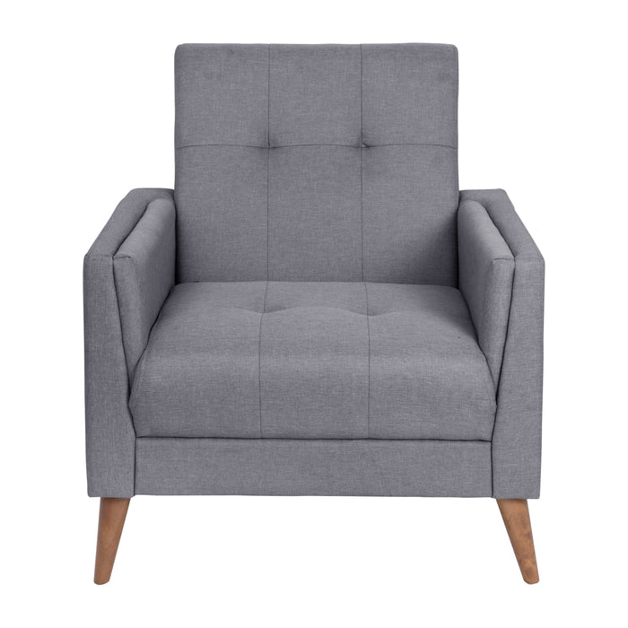 Coda Upholstered Mid-Century Modern Arm Chair with Tufted Seat and Back, Pocket Spring Support and Wooden Legs