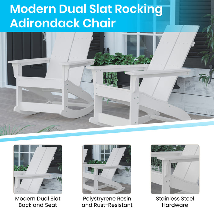Set of 2 Modern All-Weather Poly Resin Adirondack Rocking Chairs for Indoor/Outdoor Use