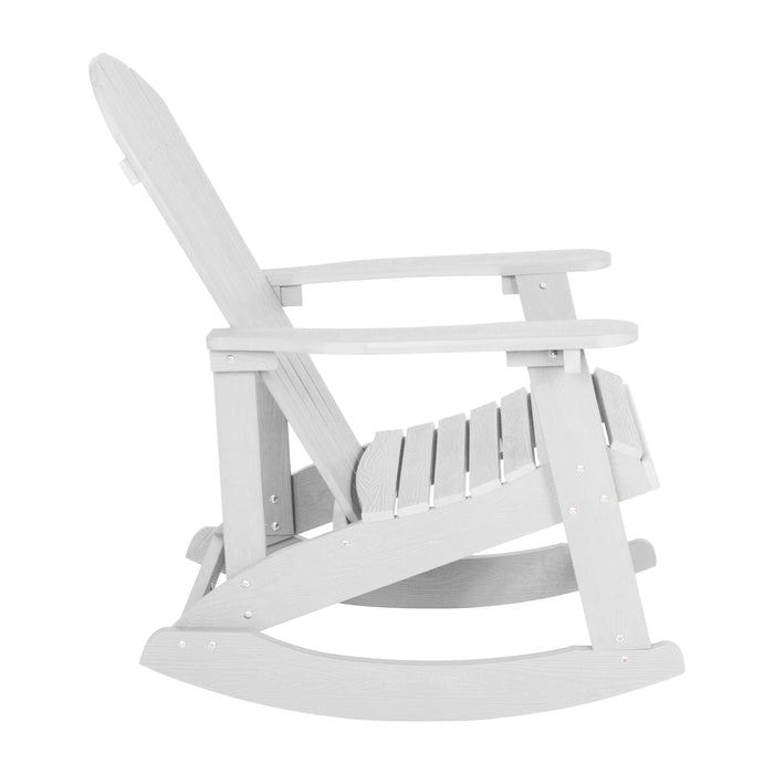 Classic All-Weather Poly Resin Rocking Adirondack Chair with Stainless Steel Hardware for Year Round Use