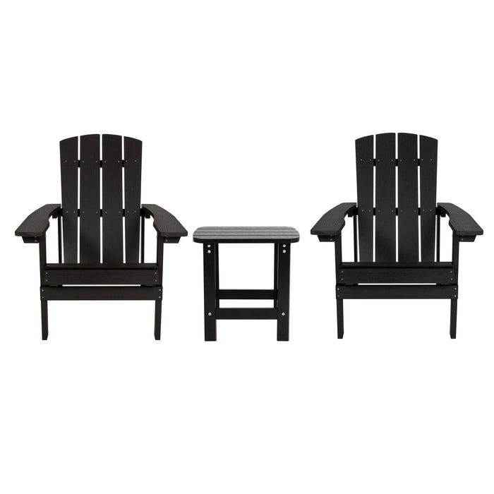 Three Piece Hammond Adirondack Style Conversation Set with Two Chairs and Matching Side Table for Indoor and Outdoor Use