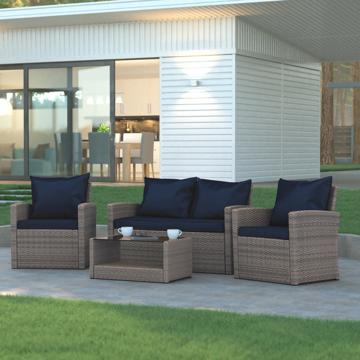 4 Piece Patio Set with Gray Back Pillows & Seat Cushions - Outdoor Seating