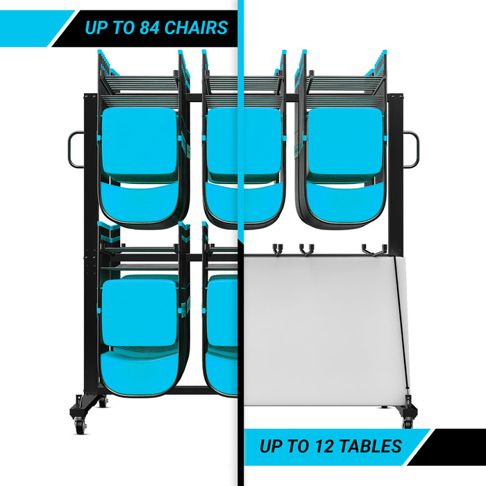 Kirk Heavy Duty Folding Table and Chairs Mobile Cart with Locking Wheels and Included Outdoor Cover and Bungee Cords