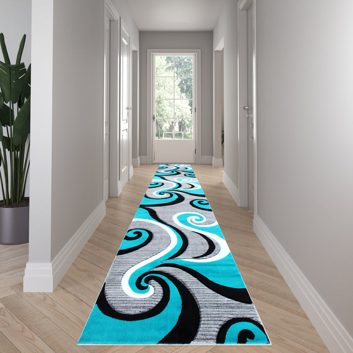 Modal Accent Rug with Modern 3D Sculpted Swirl Pattern and Varied Texture Piling