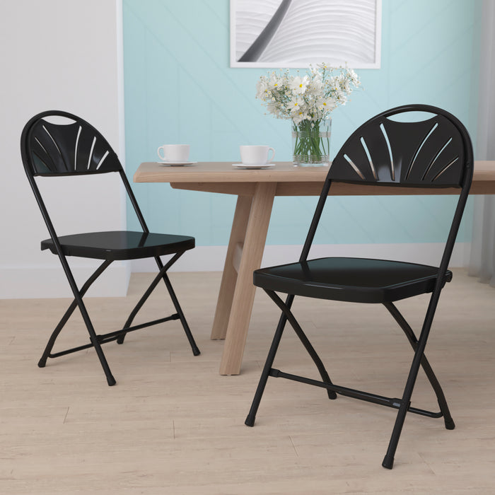 2 Pack Wedding Party Event Fan Back Plastic Folding Chair Home Office