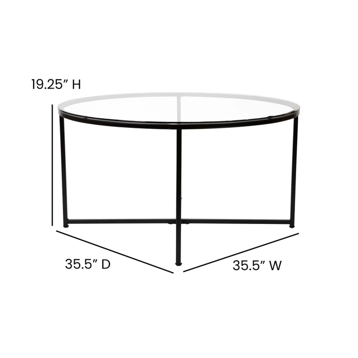 Glass Living Room Coffee Table with Crisscross Metal Frame