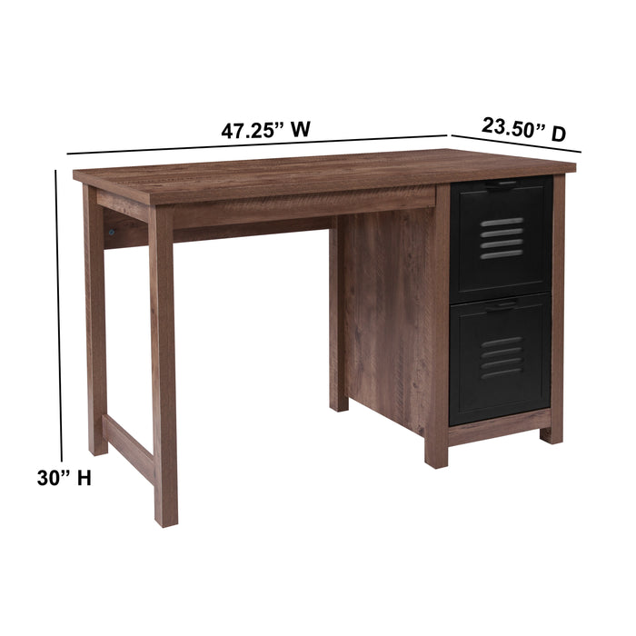 Wood Grain Finish Computer Desk with Metal Drawers