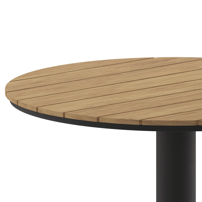 Fena 24" Round Outdoor Dining Table with Faux Teak Poly Slats and Steel Frame