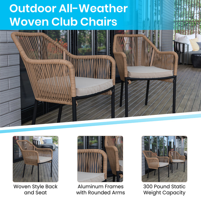 Talmadge Woven All-Weather Outdoor Two-Piece Club Chair Set with Coordinating Cushions for Porch, Backyard and Patio
