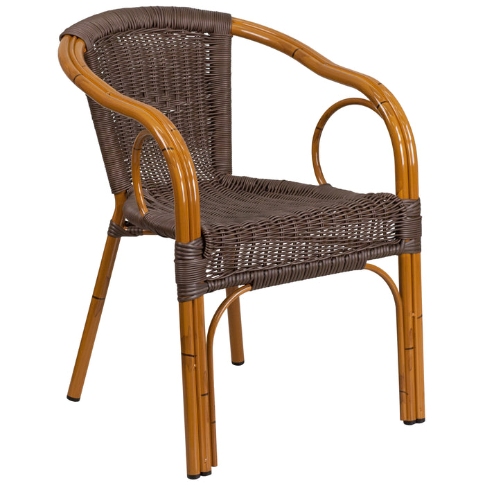 Rattan Restaurant Patio Chair with Bamboo-Aluminum Frame