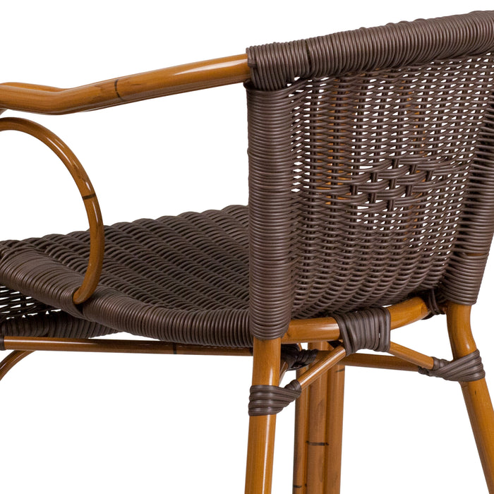 Rattan Restaurant Patio Chair with Bamboo-Aluminum Frame