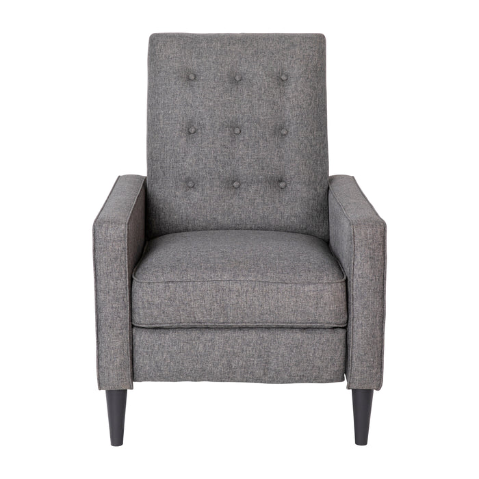 Jules Mid-Century Modern Button Tufted Upholstered Easy Pushback Recliner with Wooden Legs