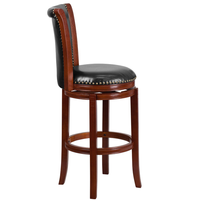 30'' High Wood Barstool with Panel Back and Leather Swivel Seat