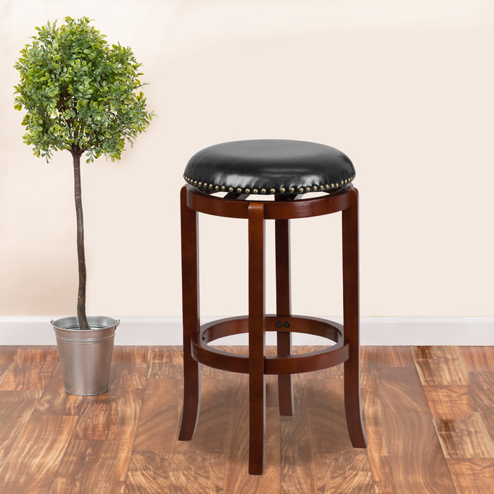 29"H Backless Wood Barstool with LeatherSoft Swivel Seat