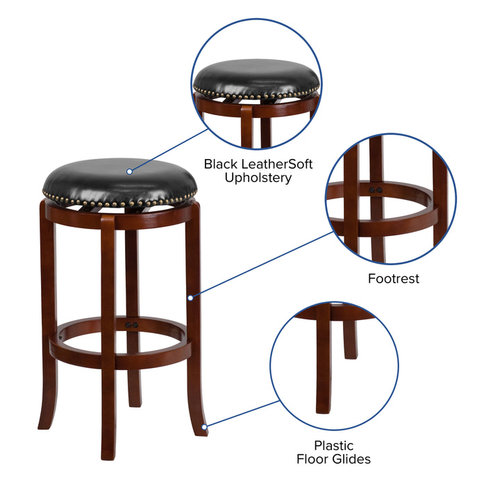 29"H Backless Wood Barstool with LeatherSoft Swivel Seat
