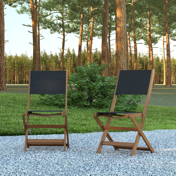 Kosti Weather Resistant All Natural Acacia Wood Folding Chairs with Textilene Mesh Seats and Backs