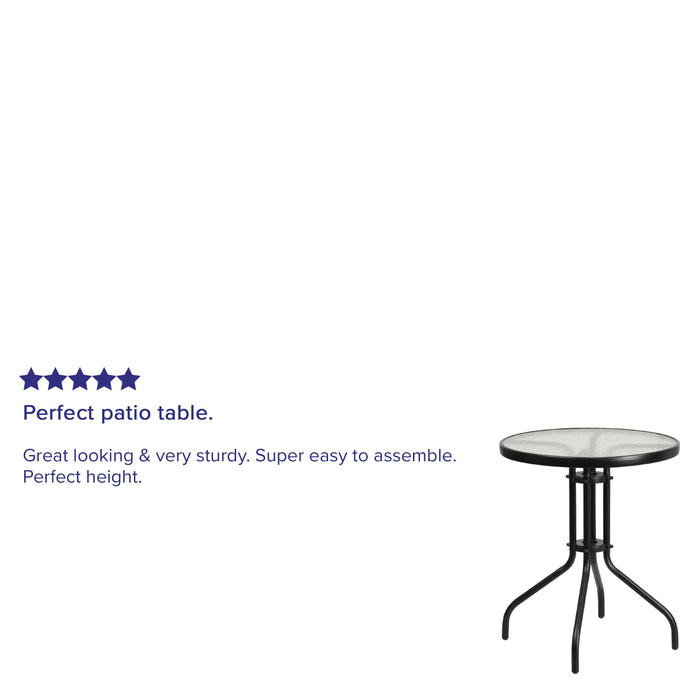 23.75" Round Tempered Glass Metal Table with Smooth Ripple Design Top