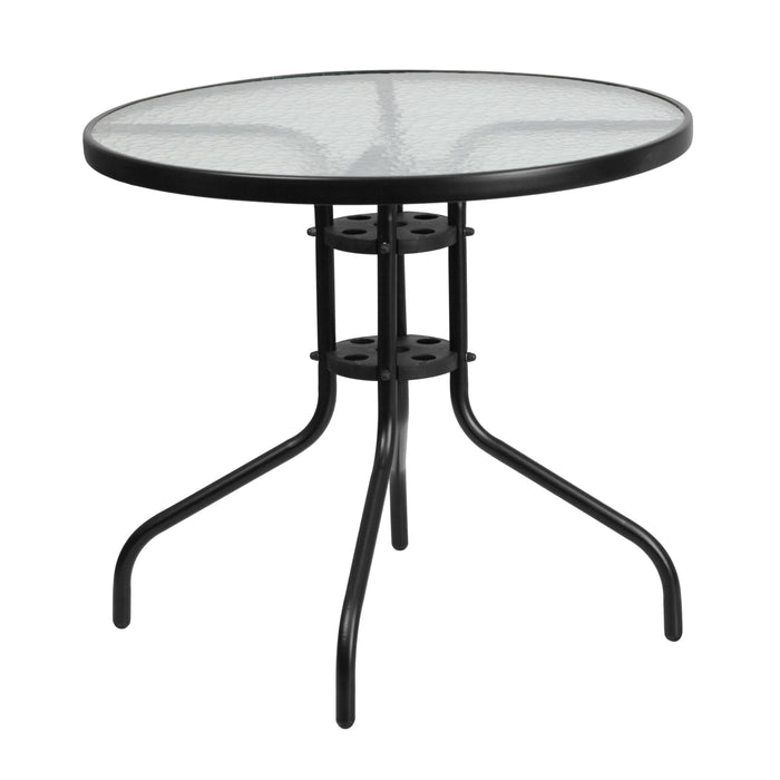 31.5" Round Tempered Glass Metal Table with Smooth Ripple Design Top