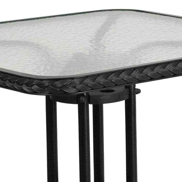 28" Square Tempered Glass Metal Table with Rattan Edging