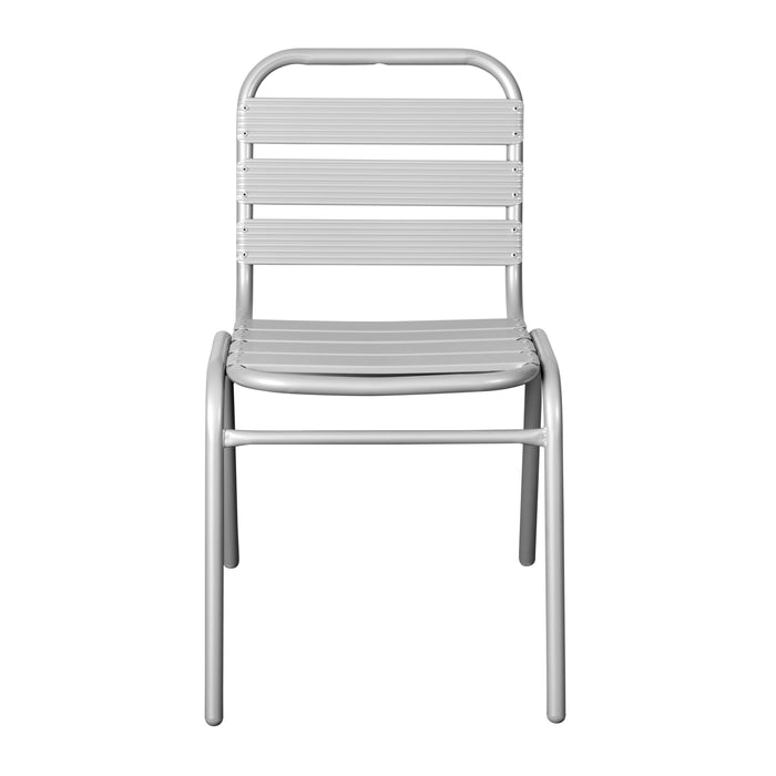 Aluminum Commercial Indoor-Outdoor Armless Restaurant Stack Chair with Triple Slat Back