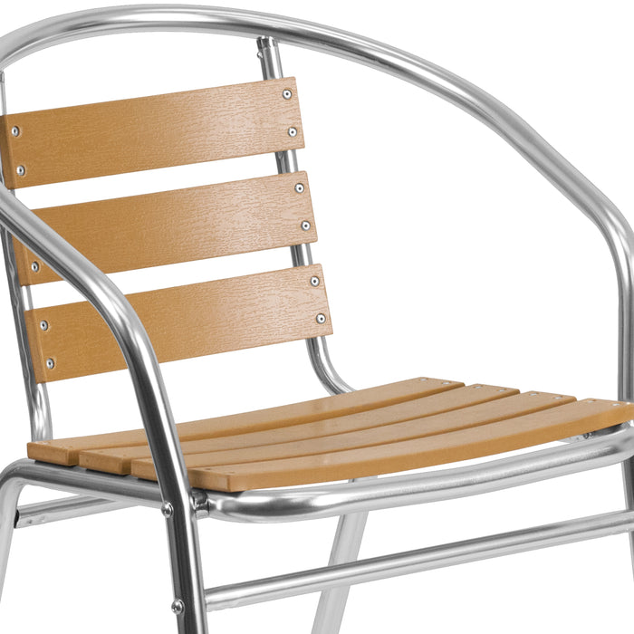 Aluminum Commercial Indoor-Outdoor Restaurant Stack Chair with Triple Slat Faux Teak Back