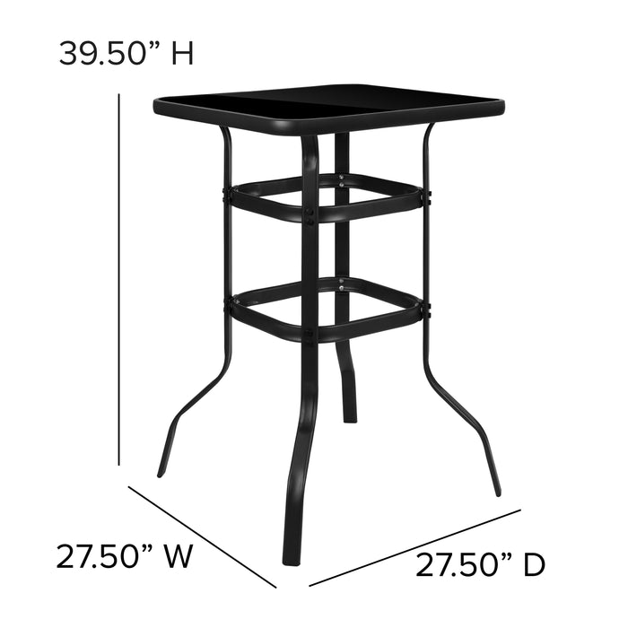 27.5" Square Tempered Glass Bar Height Metal Patio Bar Table