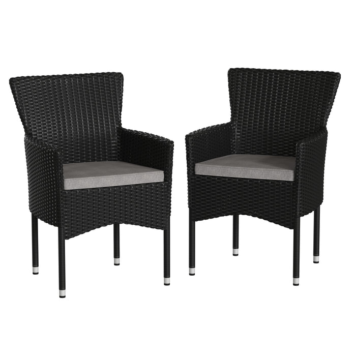 Ina Set of 2 Modern Wicker Patio Chairs with Removable Cushions for Indoor and Outdoor Use