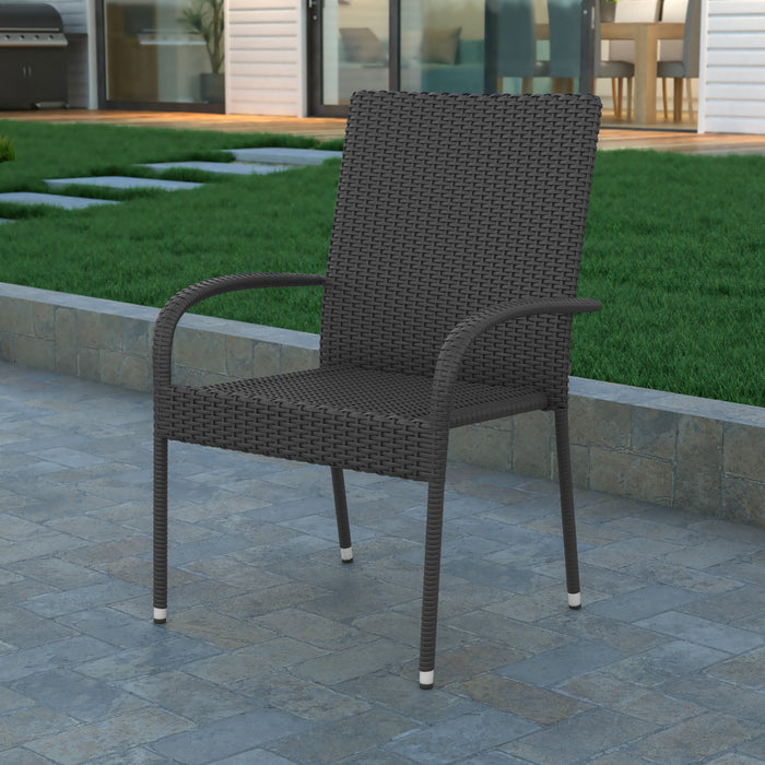 Sala Stacking All-Weather Wicker Wrapped Powder Coated Steel Patio Club Chairs for Indoor and Outdoor Use