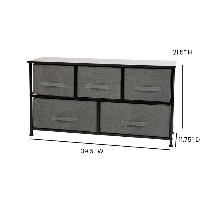 5 Drawer Storage Chest with Wood Top & Dark Fabric Pull Drawers