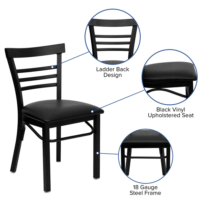 Black Three-Slat Ladder Back Metal Restaurant Dining Chair