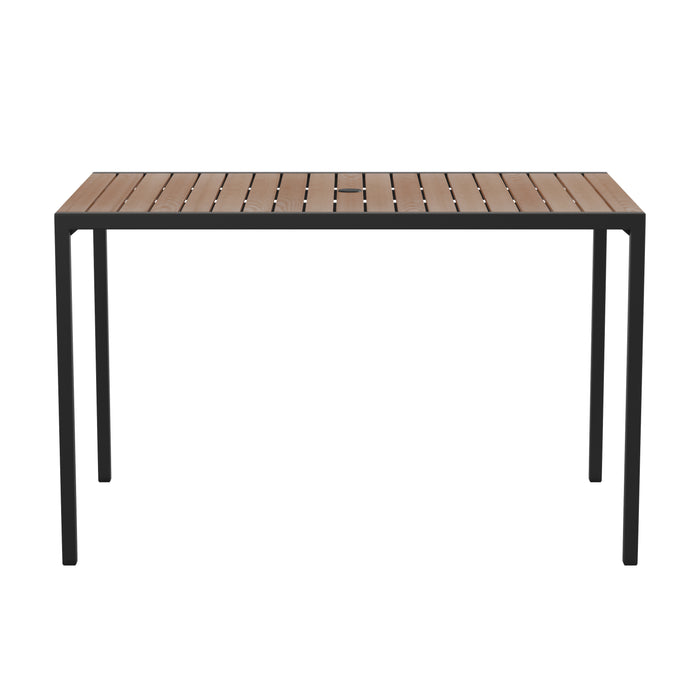 All-Weather Faux Teak Patio Dining Table with Steel Frame - Seats 4