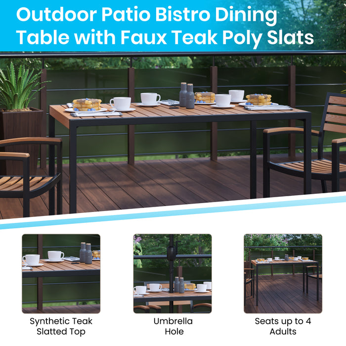 All-Weather Faux Teak Patio Dining Table with Steel Frame - Seats 4