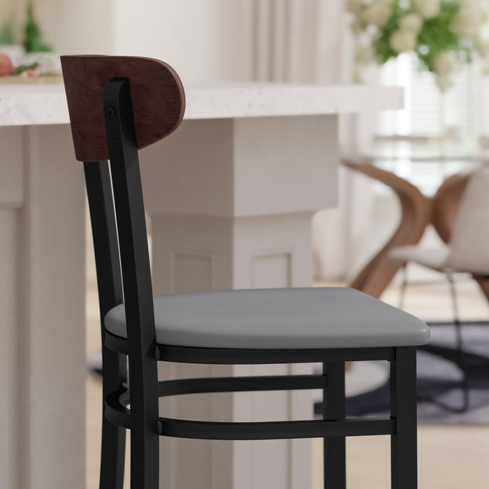 Yara Industrial Barstool with Rolled Steel Frame and Solid Wood Seat - 500 lbs. Static Weight Capacity